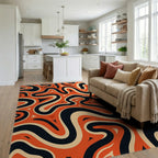 Retro Orange Black Swirls Design Rug Living Room View