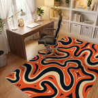 Retro Orange Black Swirls Design Rug Office View