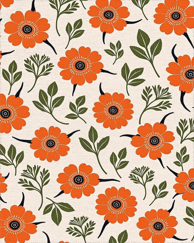 Retro Orange Flower Garden Rug - Cutout View