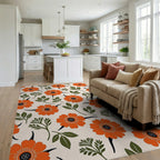 Retro Orange Flower Garden Rug - Living Room View