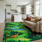 Retro Pixel Art Dinosaur Landscape Rug - Living Room View