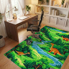 Retro Pixel Art Dinosaur Landscape Rug - Office View