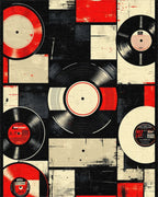 Retro Red Black Vinyl Record Collage Rug - Cutout View