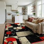 Retro Red Black Vinyl Record Collage Rug Living Room View