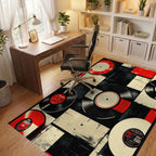 Retro Red Black Vinyl Record Collage Rug Office View