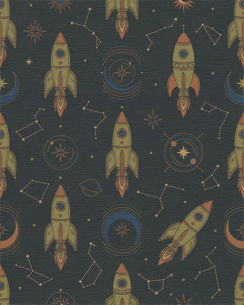 Retro Space Rocket Constellation Journey Rug - Cutout View