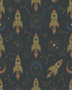 Retro Space Rocket Constellation Journey Rug - Cutout View