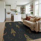Retro Space Rocket Constellation Journey Rug Living Room View