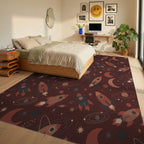 Retro Space Rockets and Moons Rug Bedroom View