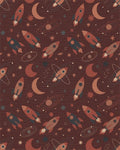 Retro Space Rockets and Moons Rug - Cutout View
