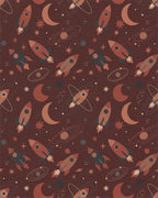 Retro Space Rockets and Moons Rug - Cutout View