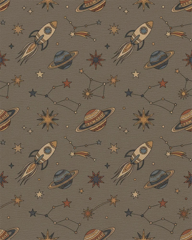 Retro Space Rockets and Planets Rug - Cutout View