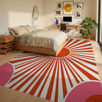 Retro Sunburst Pink Arc Design Rug Bedroom View