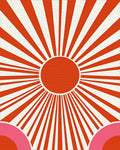 Retro Sunburst Pink Arc Design Rug - Cutout View