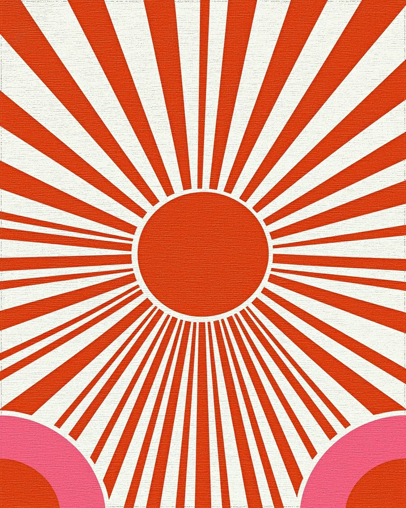Retro Sunburst Pink Arc Design Rug - Cutout View