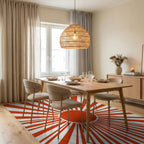 Retro Sunburst Pink Arc Design Rug Dining Room View