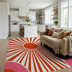 Retro Sunburst Pink Arc Design Rug Living Room View