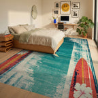 Retro Surfboard Ocean Waves Rug Bedroom View