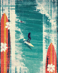 Retro Surfboard Ocean Waves Rug - Cutout View
