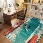 Retro Surfboard Ocean Waves Rug Office View