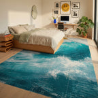 Retro Surfer Ocean Sunset Rug - Bedroom View