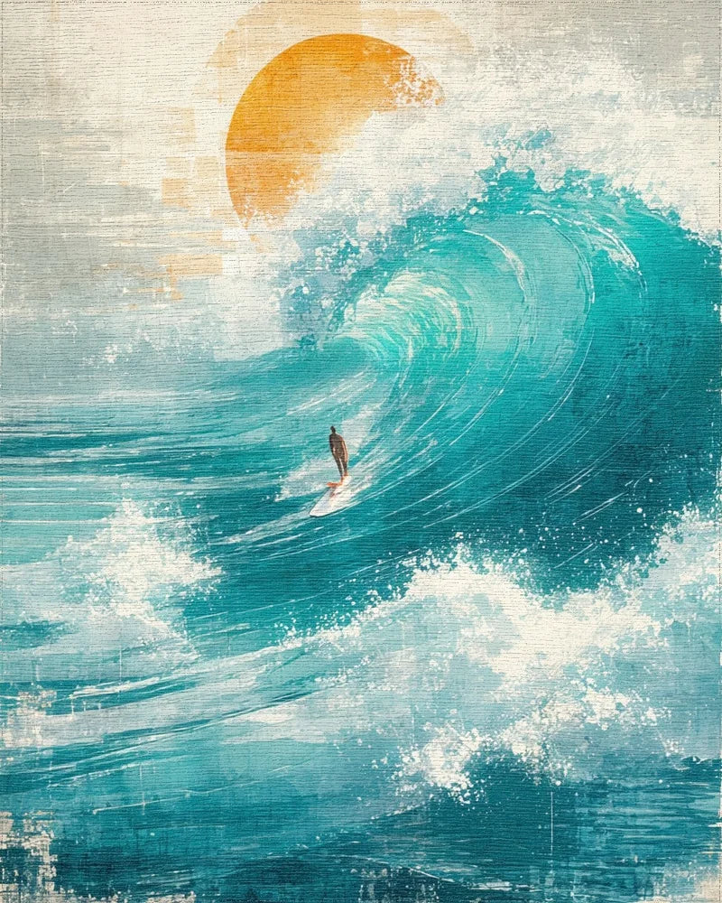 Retro Surfer Ocean Sunset Rug - Cutout View