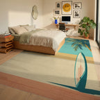 Retro Teal Palm Surfboard Rug - Bedroom View