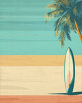 Retro Teal Palm Surfboard Rug - Cutout View