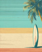 Retro Teal Palm Surfboard Rug - Cutout View
