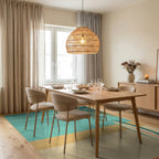 Retro Teal Palm Surfboard Rug - Dining Room View
