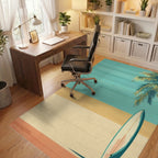Retro Teal Palm Surfboard Rug - Office View