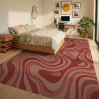 Retro Terracotta Swirl Abstract Rug Bedroom View