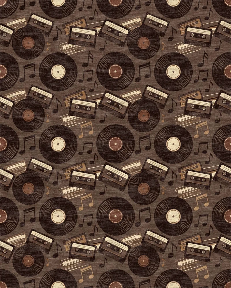 Retro Vinyl Cassette Music Notes Rug - Cutout View