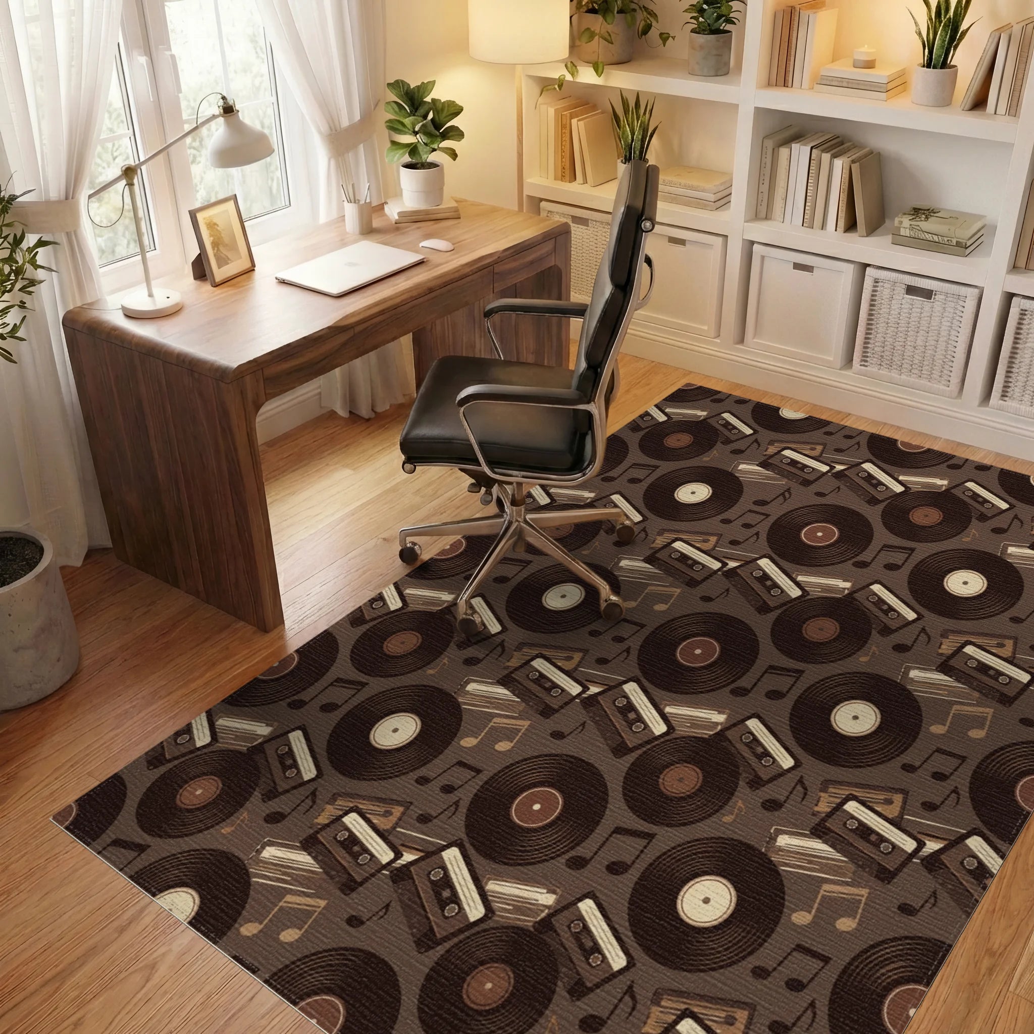 Retro Vinyl Cassette Music Notes Rug Office View