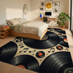 Retro Vinyl Record Music Notes Rug Bedroom View