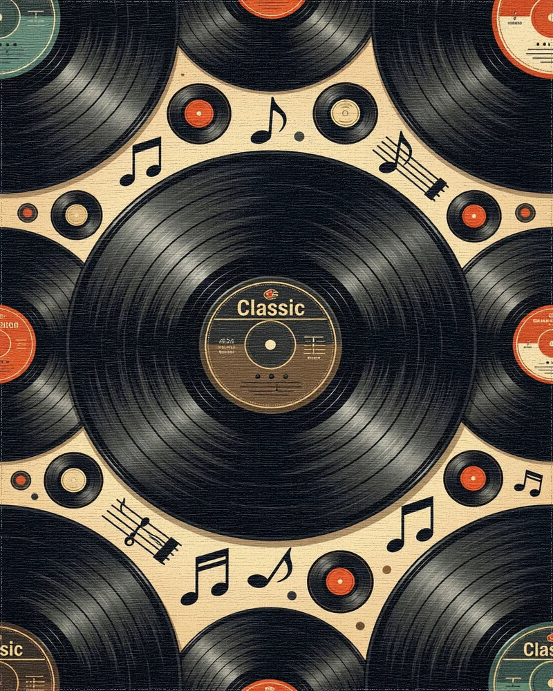 Retro Vinyl Record Music Notes Rug - Cutout View