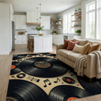 Retro Vinyl Record Music Notes Rug Living Room View