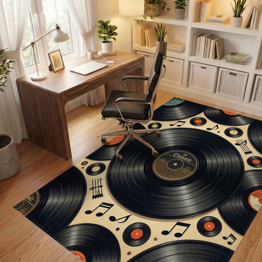 Retro Vinyl Record Music Notes Rug Office View