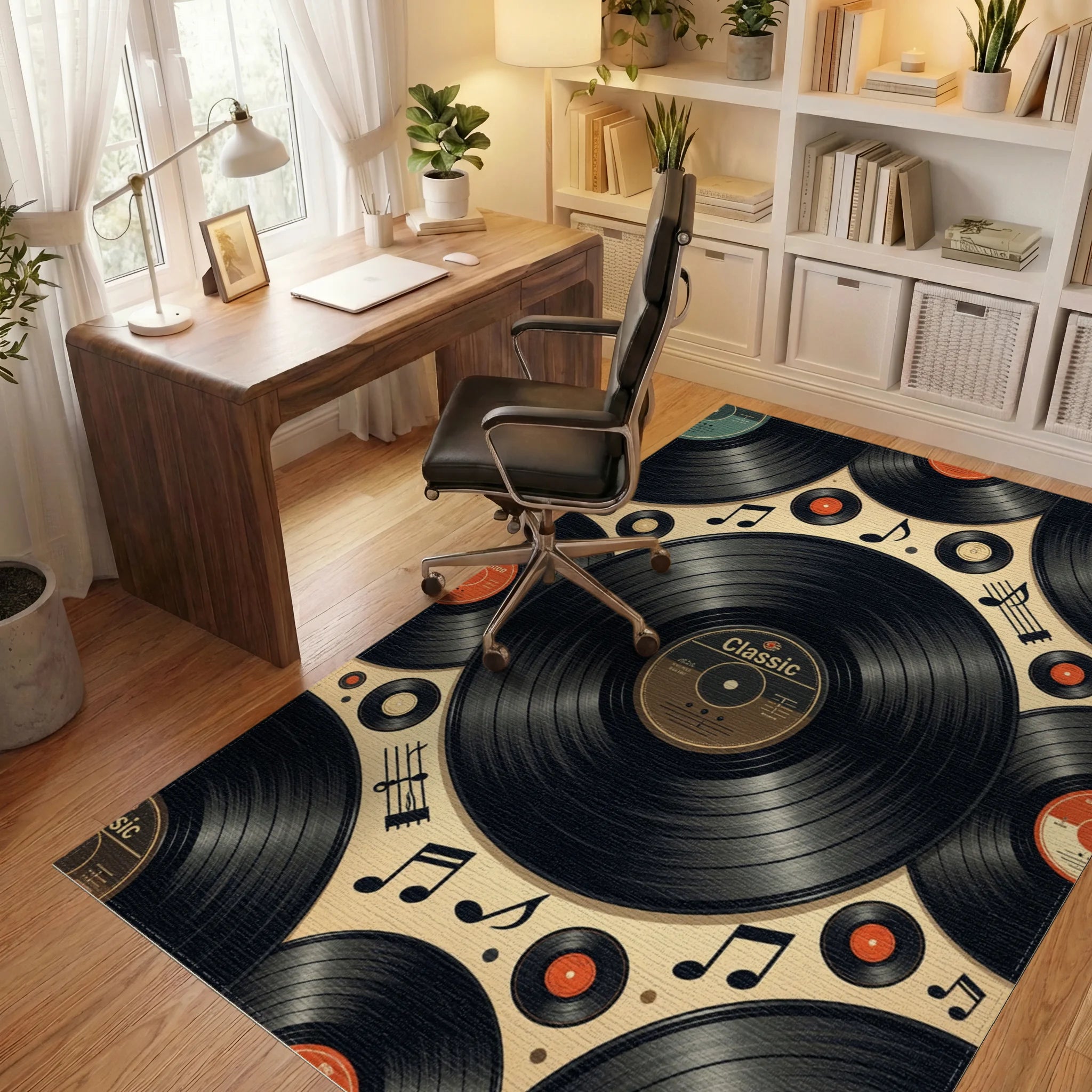 Retro Vinyl Record Music Notes Rug Office View