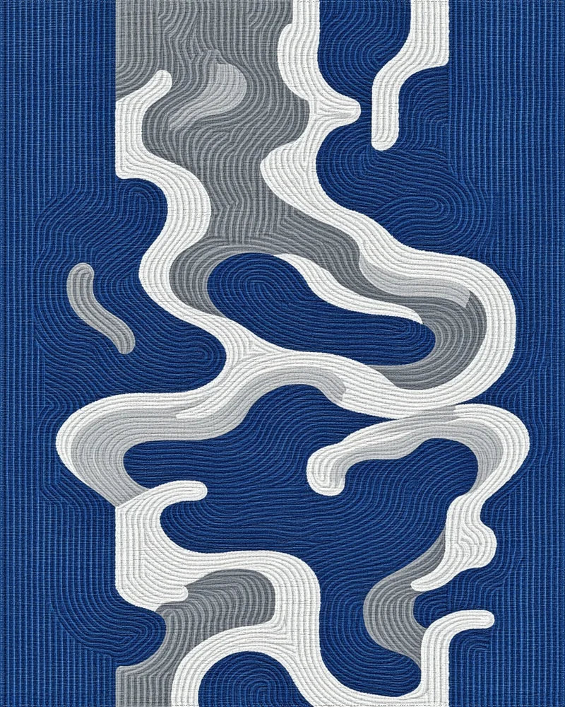 Rich Blue Wavy Abstract Flow Rug - Cutout View