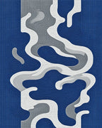 Rich Blue Wavy Abstract Flow Rug - Cutout View