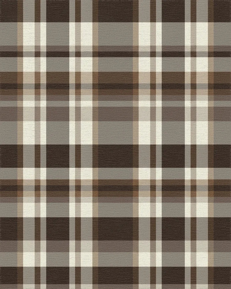 Rich Brown Cream Plaid Check Rug - Cutout View