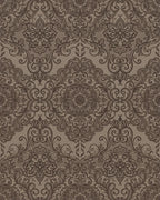 Rich Brown Lace Damask Medallion Rug - Cutout View