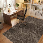 Rich Brown Lace Damask Medallion Rug Office View