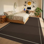 Rich Brown Subtle Linear Border Rug Bedroom View