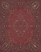 Rich Burgundy Vintage Scroll Medallion Rug - Cutout View
