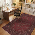 Rich Burgundy Vintage Scroll Medallion Rug Office View