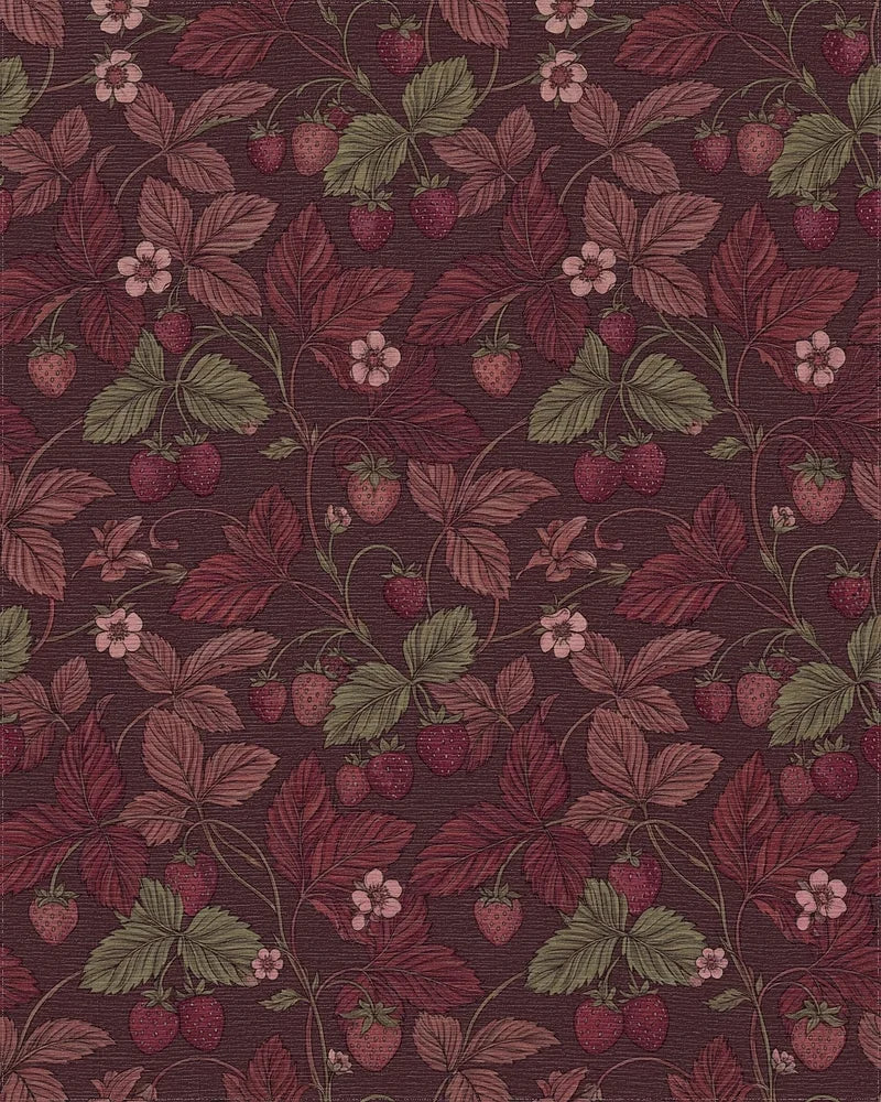 Rich Crimson Strawberry Leaf Vine Rug - Cutout View