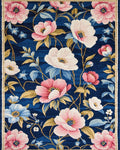 Rich Indigo Floral Blossom Garden Rug - Cutout View