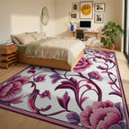 Rich Pink Floral Vines Rug - Bedroom View